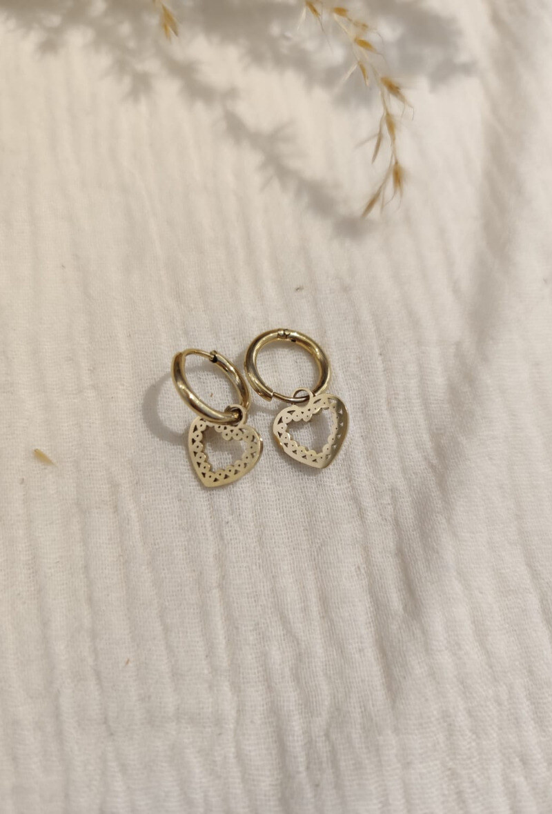 Wholesaler Lolilota - EARRING MINI HOOP HEART OPENWORK