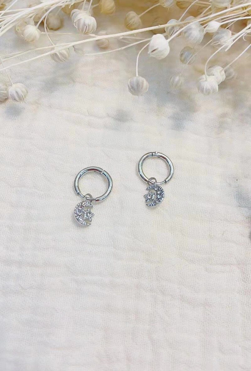 Wholesaler Lolilota - EARRING MINI HOOP MOON STAR STRASS