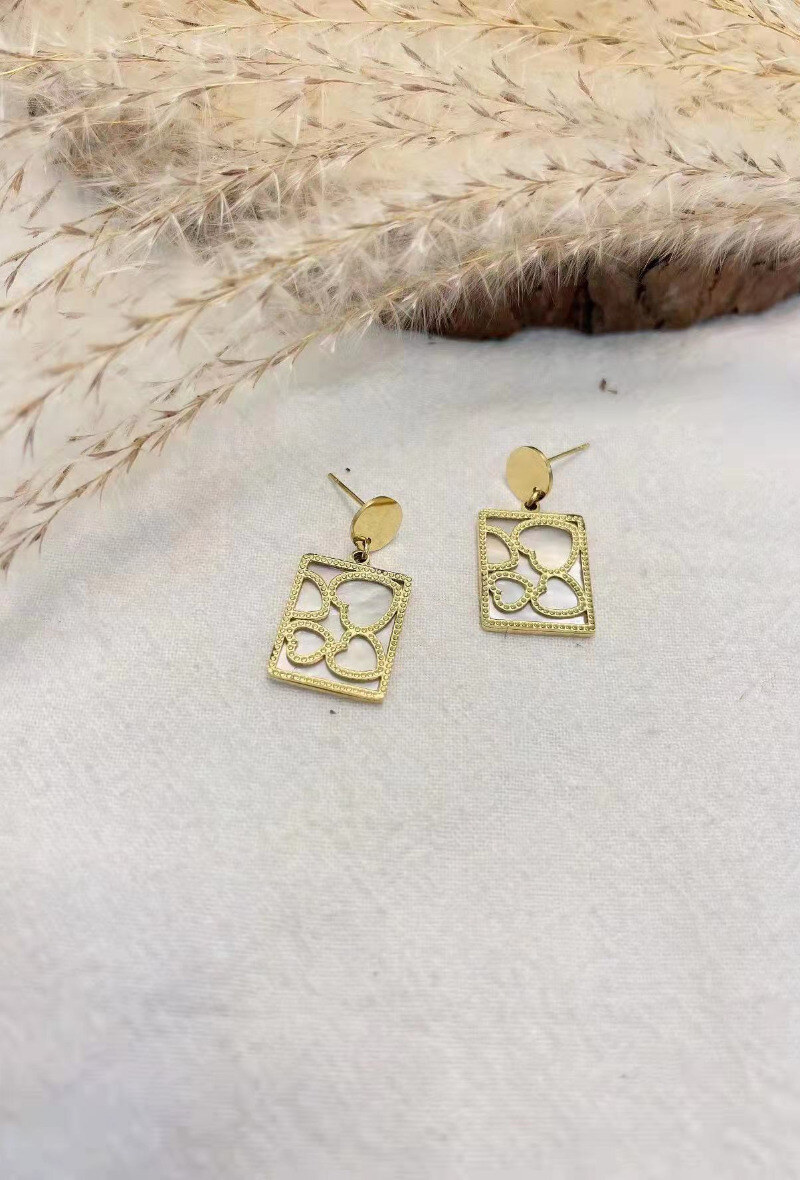 Wholesaler Lolilota - EARRING HEARTS RECTANGLE MOTHER OF PEARL