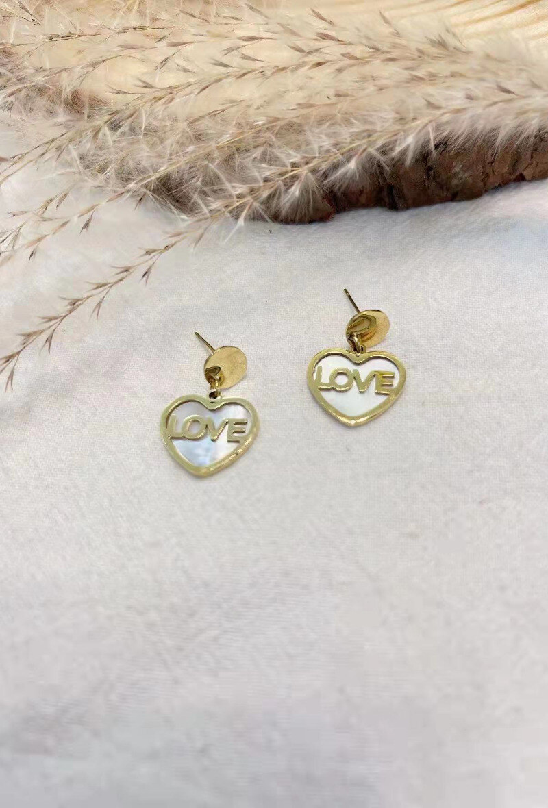 Wholesaler Lolilota - EARRING HEART LOVE MOTHER OF PEARL