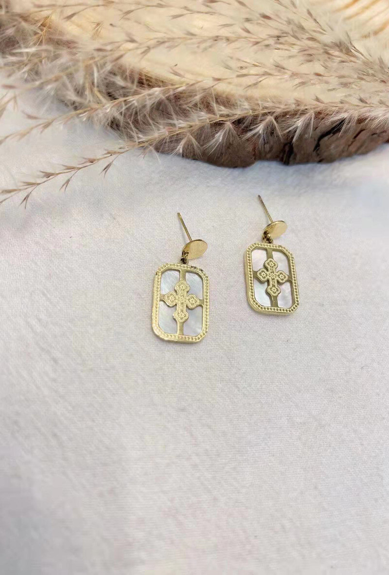 Wholesaler Lolilota - EARRING CROSS RECTANGLE MOTHER OF PEARL