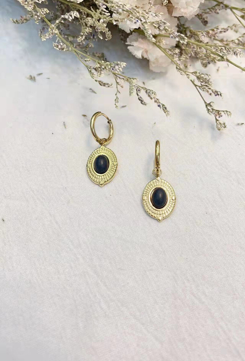 Wholesaler Lolilota - EARRING MEDALLION STONE MATTE
