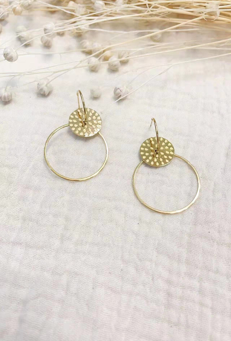Wholesaler Lolilota - EARRING DOUBLE HOOP CIRCLE HAMMERED