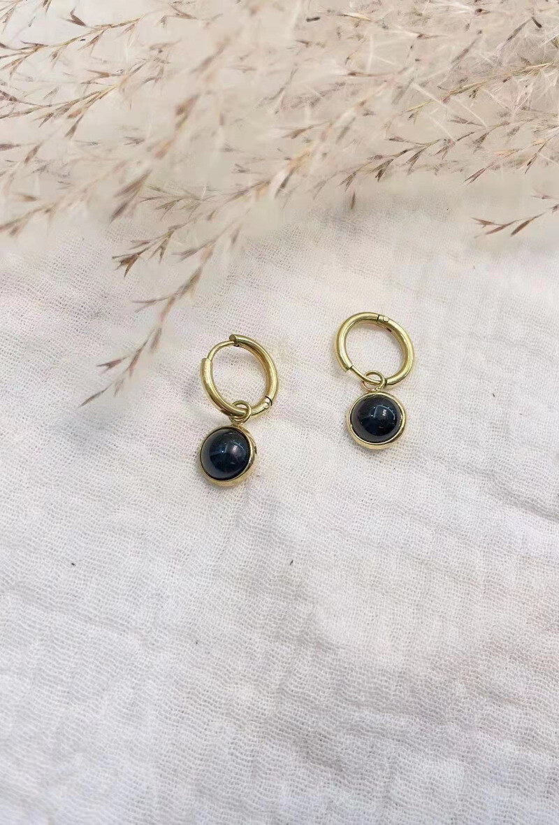 Wholesaler Lolilota - EARRING MINI HOOP ROUND STONE