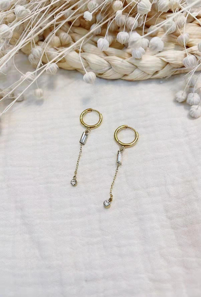 Wholesaler Lolilota - EARRING PENDANT STRASS RECTANGLE