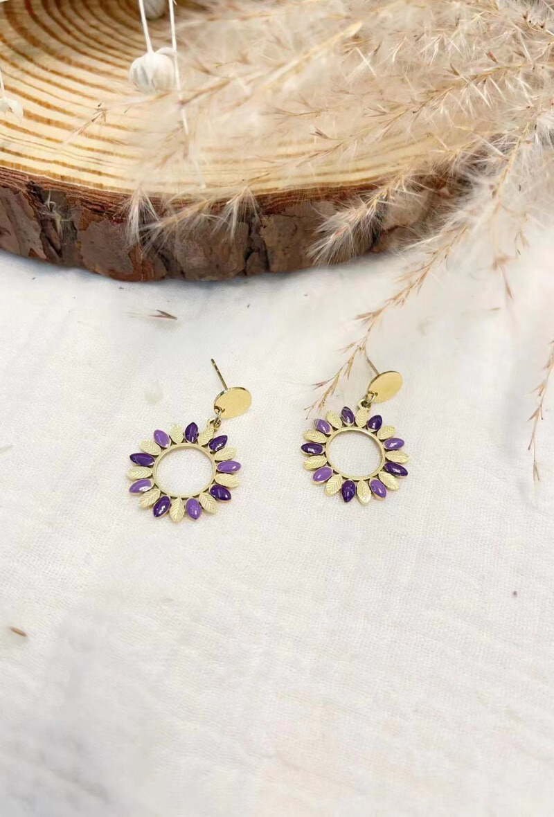 Grossiste Lolilota - Boucle d'oreille feuilles email