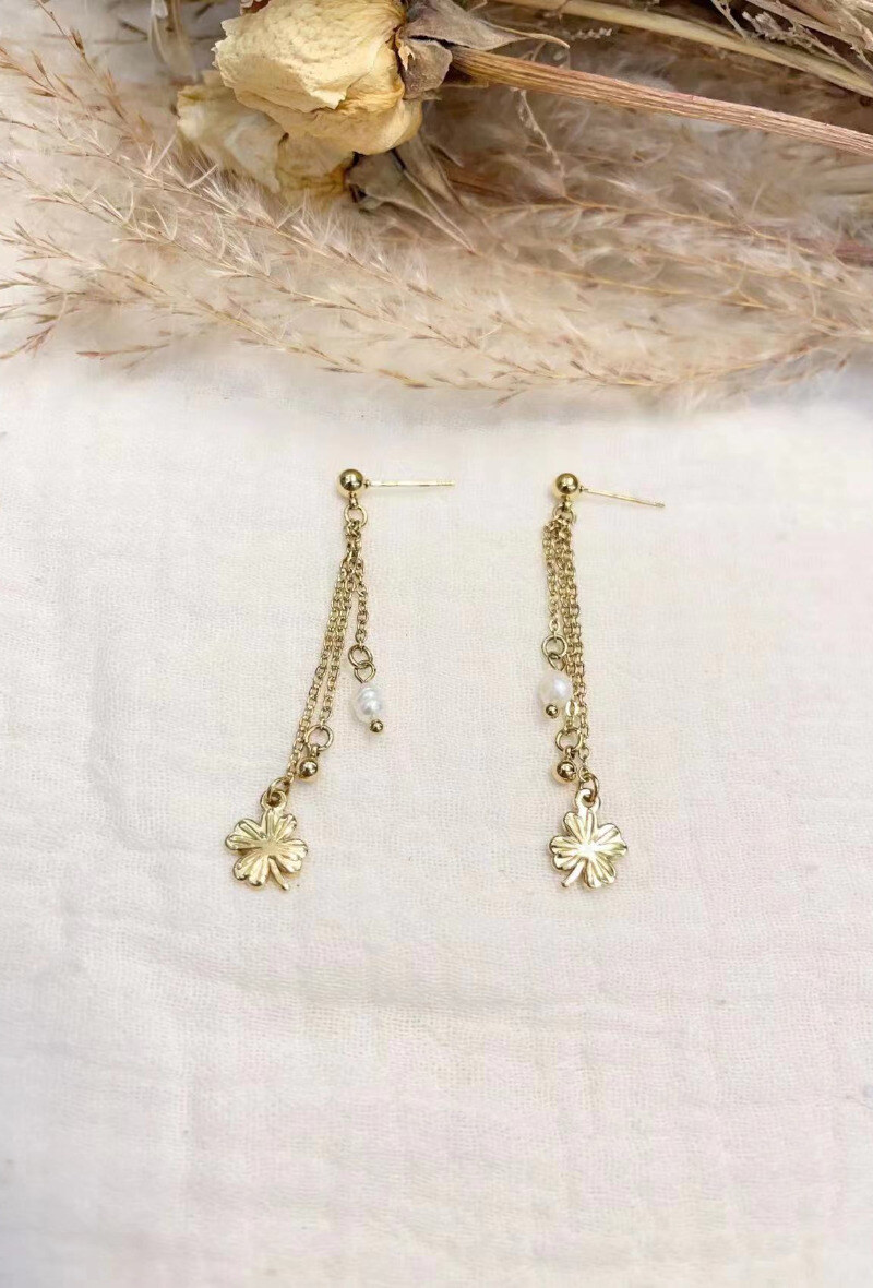 Wholesaler Lolilota - Earring pendant clover pearl