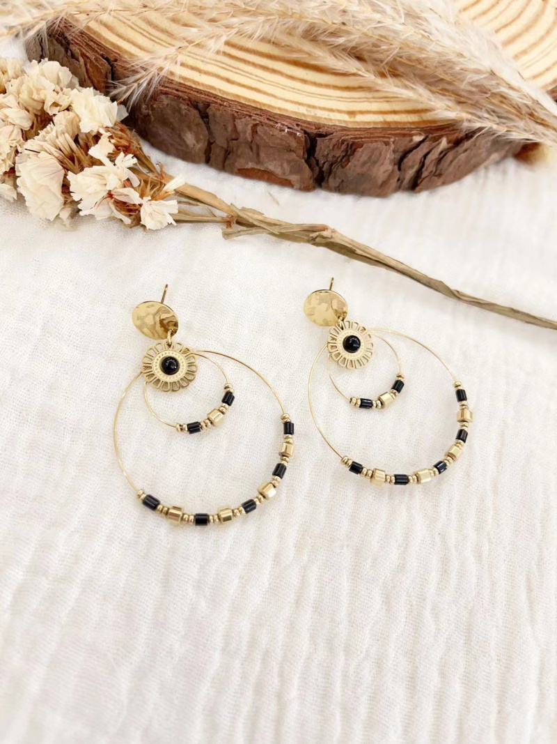Wholesaler Lolilota - Earring pendant double circle flower