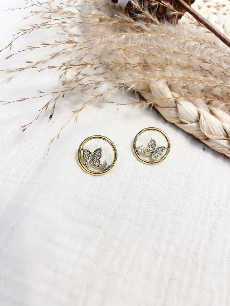 Wholesaler Lolilota - Steel rhinestone butterfly circle earring