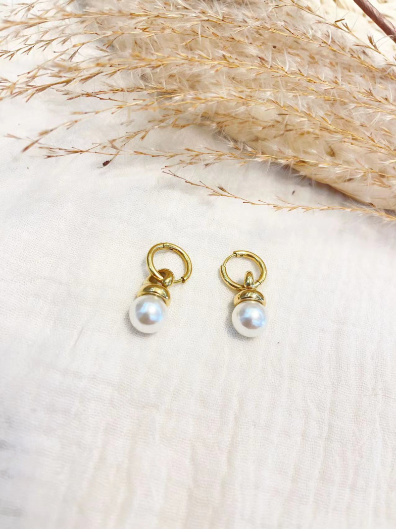 Wholesaler Lolilota - Mini hoop earring pearly pearl steel