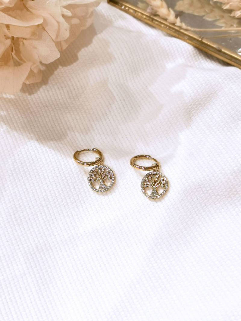 Wholesaler Lolilota - Mini hoop earring tree of life rhinestone steel