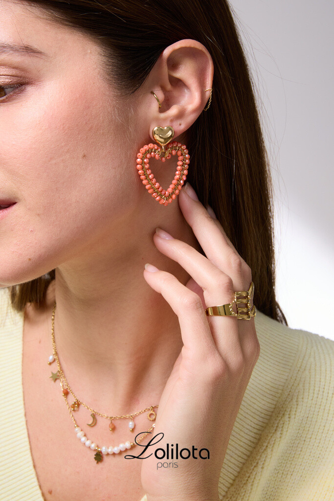 Wholesaler Lolilota - earring pendant heart pearl  gold