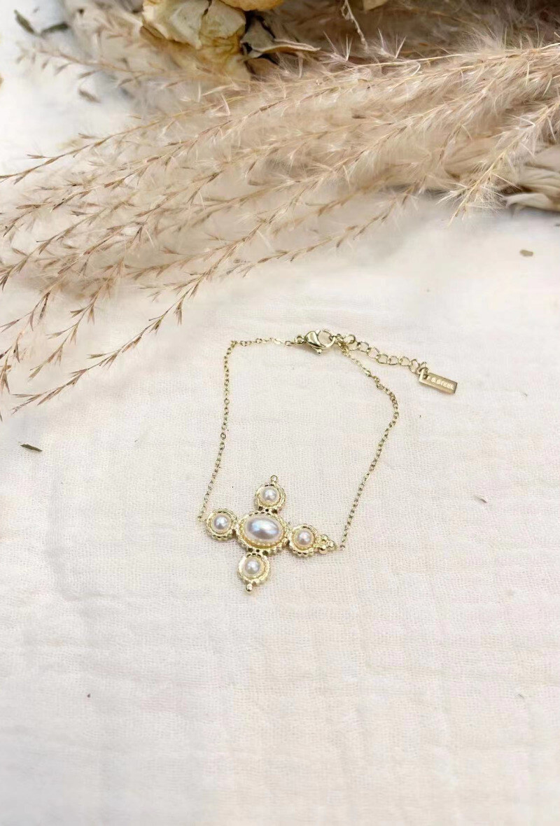 Mayorista Lolilota - Pulsera cruz perla perlada