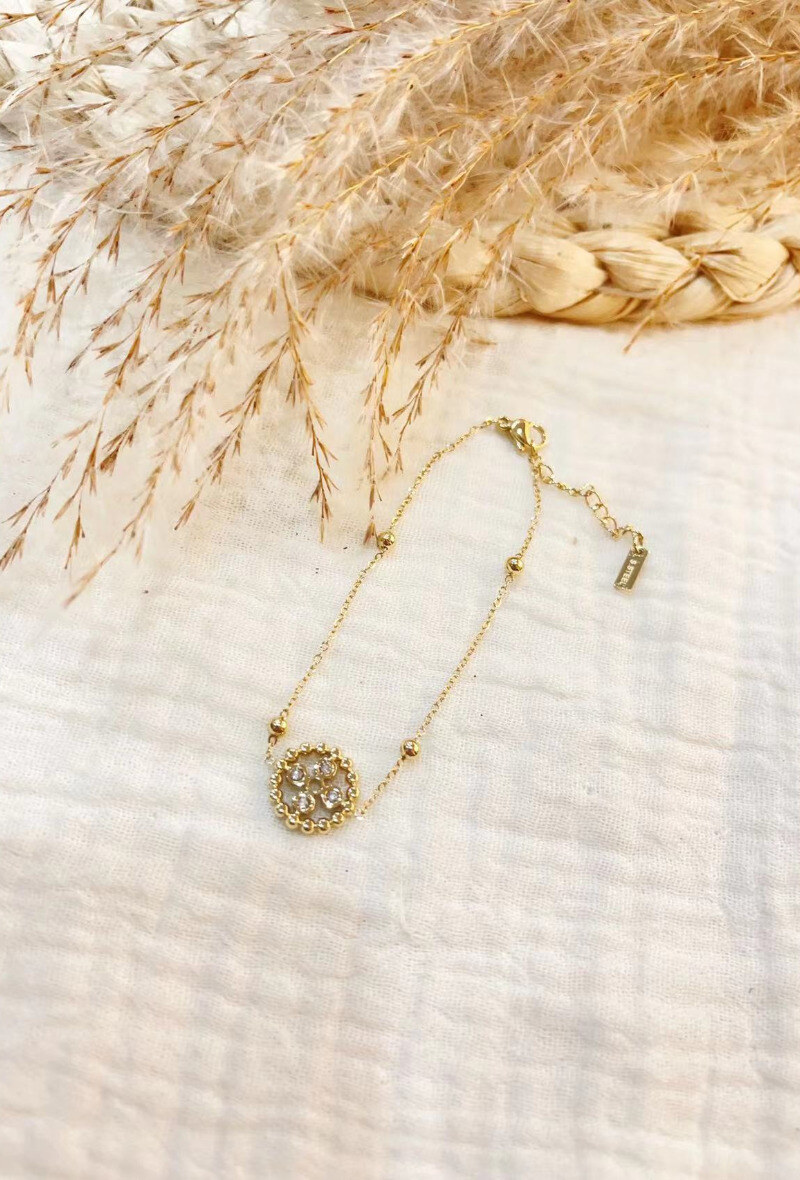 Mayorista Lolilota - Pulsera medallón trébol estrás