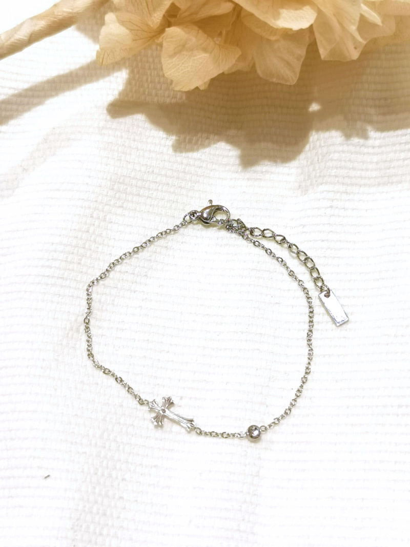 Mayorista Lolilota - Pulsera cruzada con pedrería en acero inoxidable