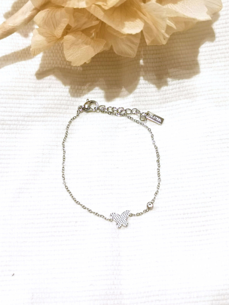 Mayorista Lolilota - Pulsera de mariposa con pedrería en acero inoxidable