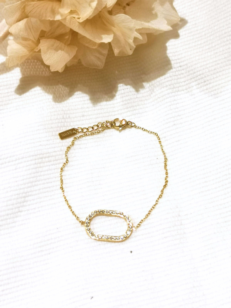 Mayorista Lolilota - Pulsera ovalada con pedrería en acero inoxidable