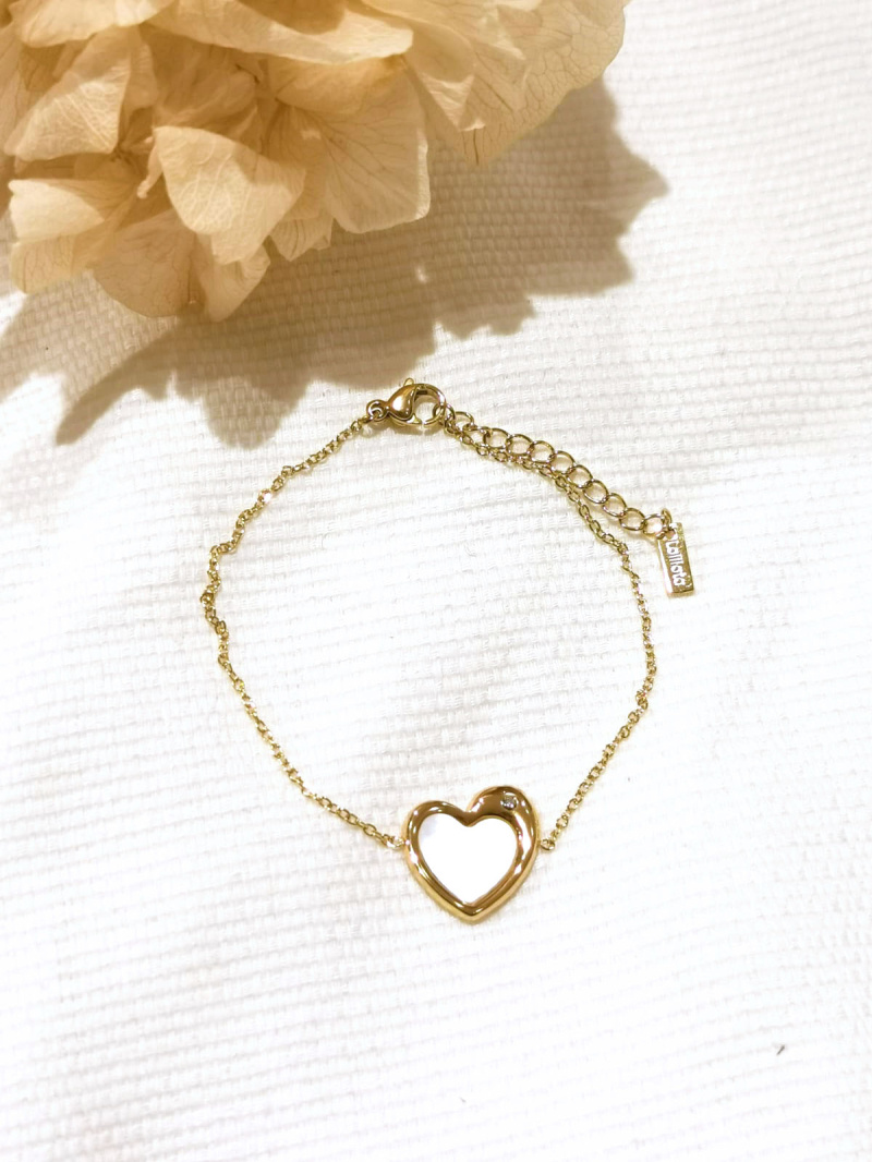 Mayorista Lolilota - Pulsera de corazón de nácar con pedrería en acero inoxidable