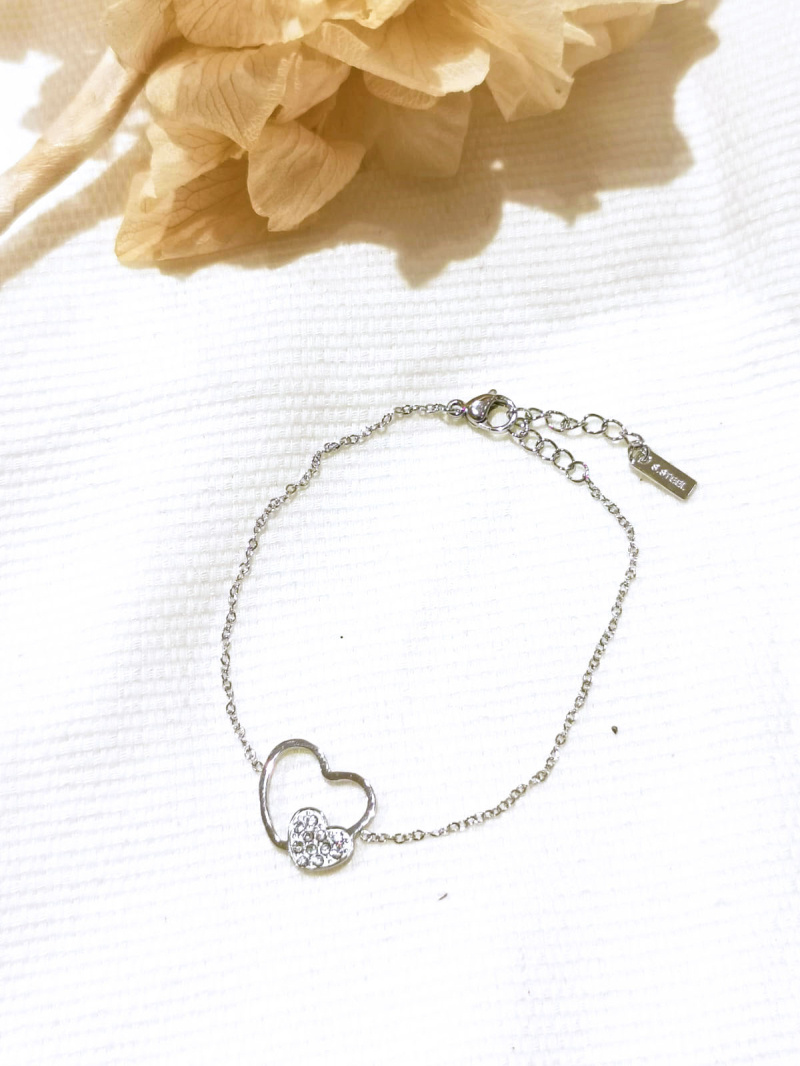 Mayorista Lolilota - Pulsera de doble corazón con diamantes de imitación en acero inoxidable
