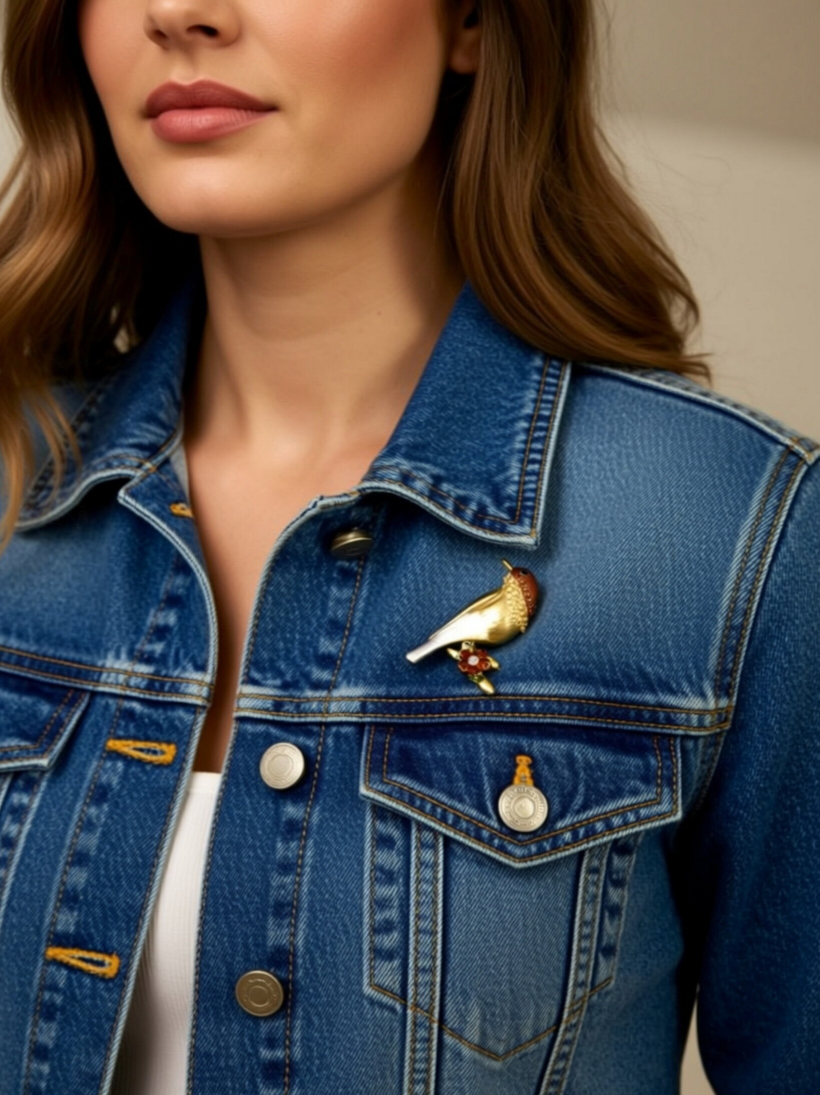 Mayorista Lolilota - Broche pájaro en rama de latón