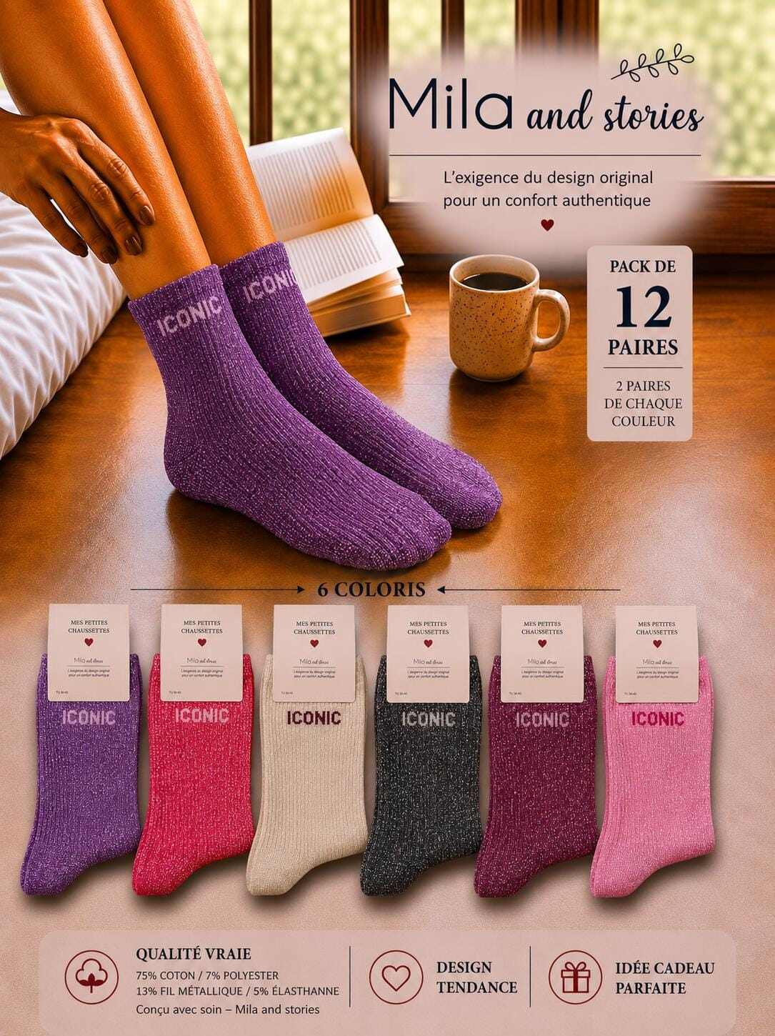 Mayorista Lolilota - Paquete mixto de 12 pares de calcetines Icónicos
