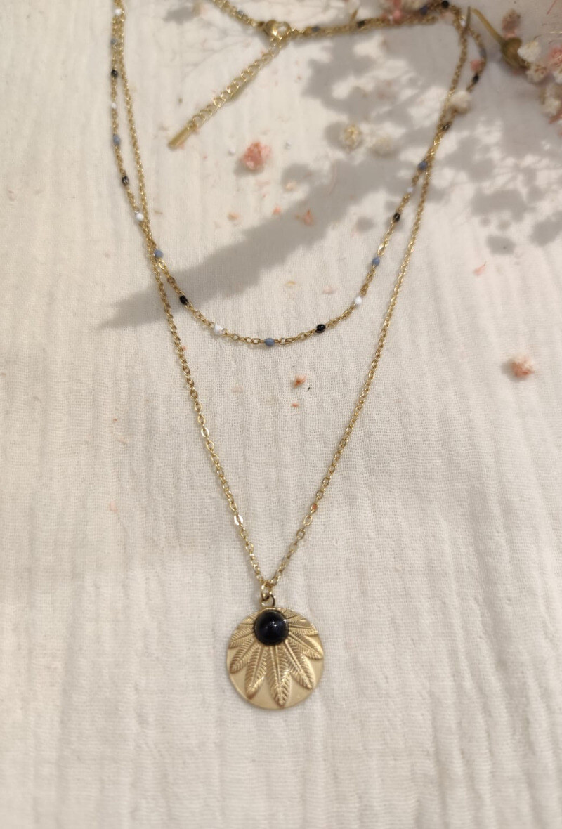 Wholesaler Lolilota - NECKLACE DOUBLE ROW STONE AND BEADS
