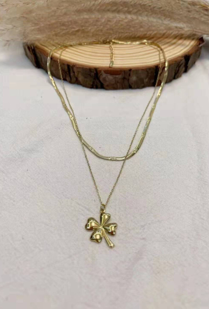 Wholesaler Lolilota - NECKLACE DOUBLE ROW CLOVER