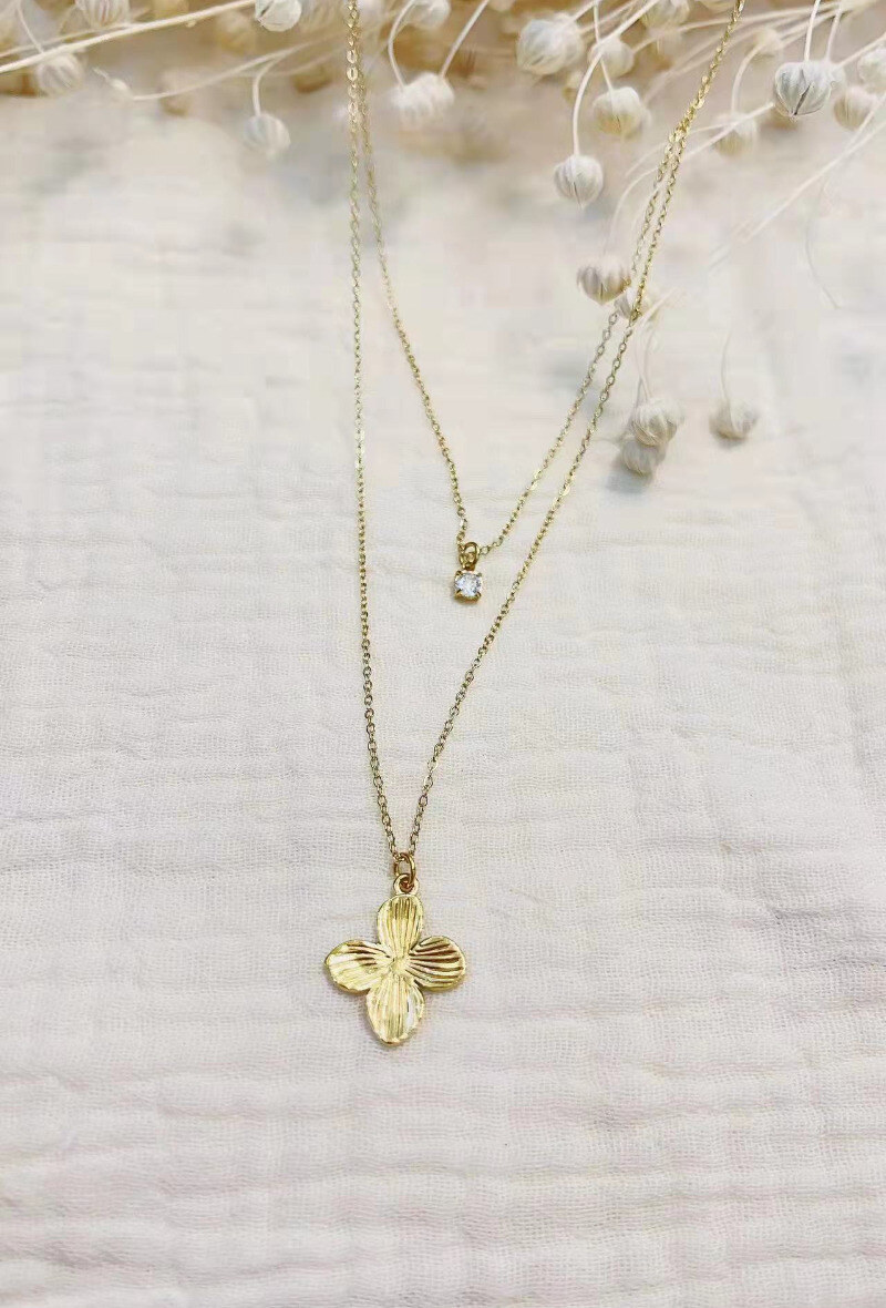 Wholesaler Lolilota - NECKLACE DOUBLE ROW FLOWER STRASS