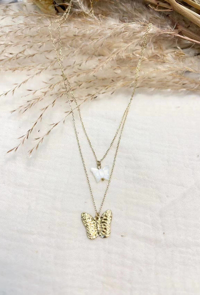 Wholesaler Lolilota - Necklace double row butterfly nacre