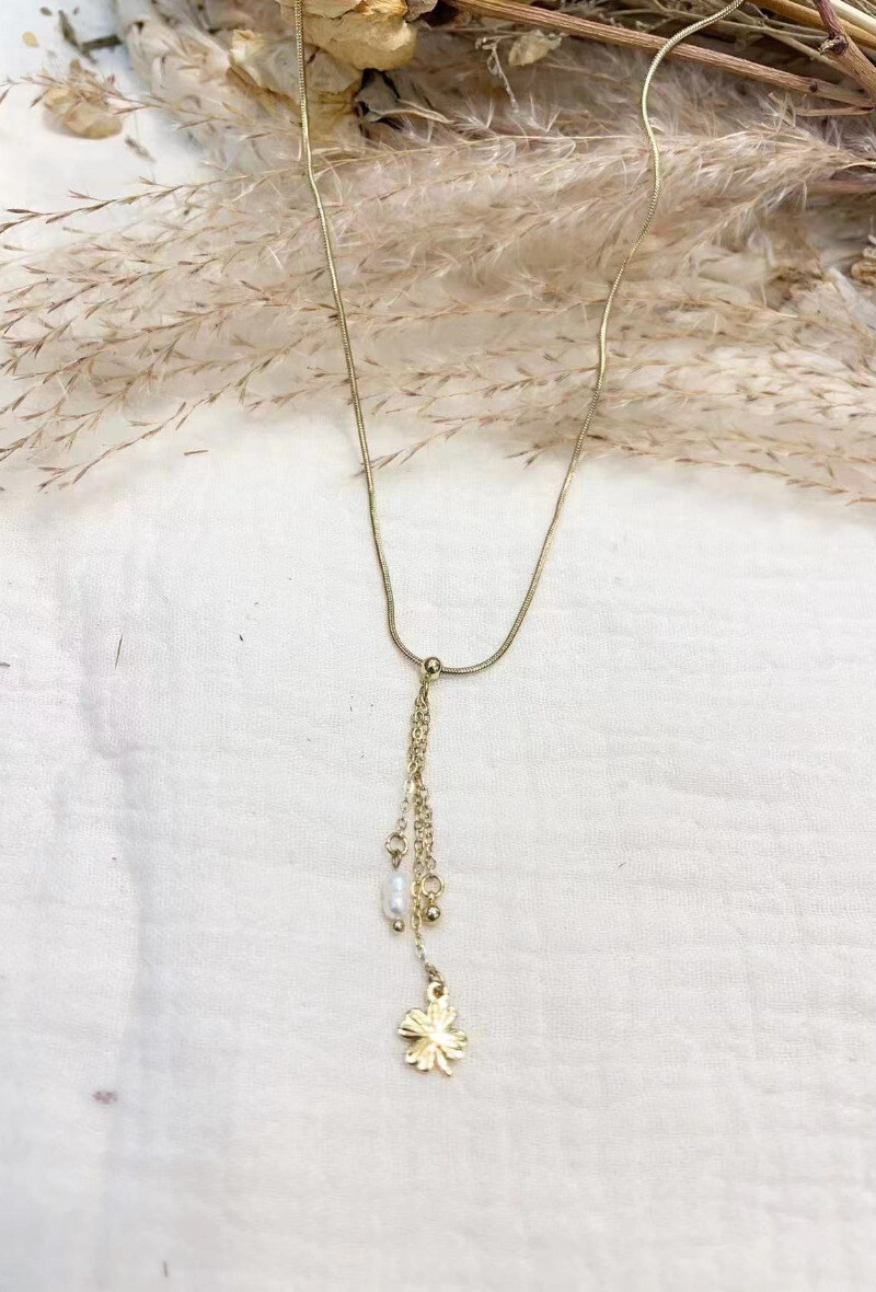 Wholesaler Lolilota - Necklace pendant clover pearly pearl