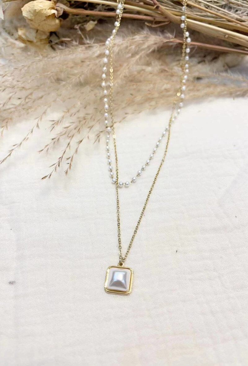 Mayorista Lolilota - Collar de doble fila de perlas de nácar cuadradas
