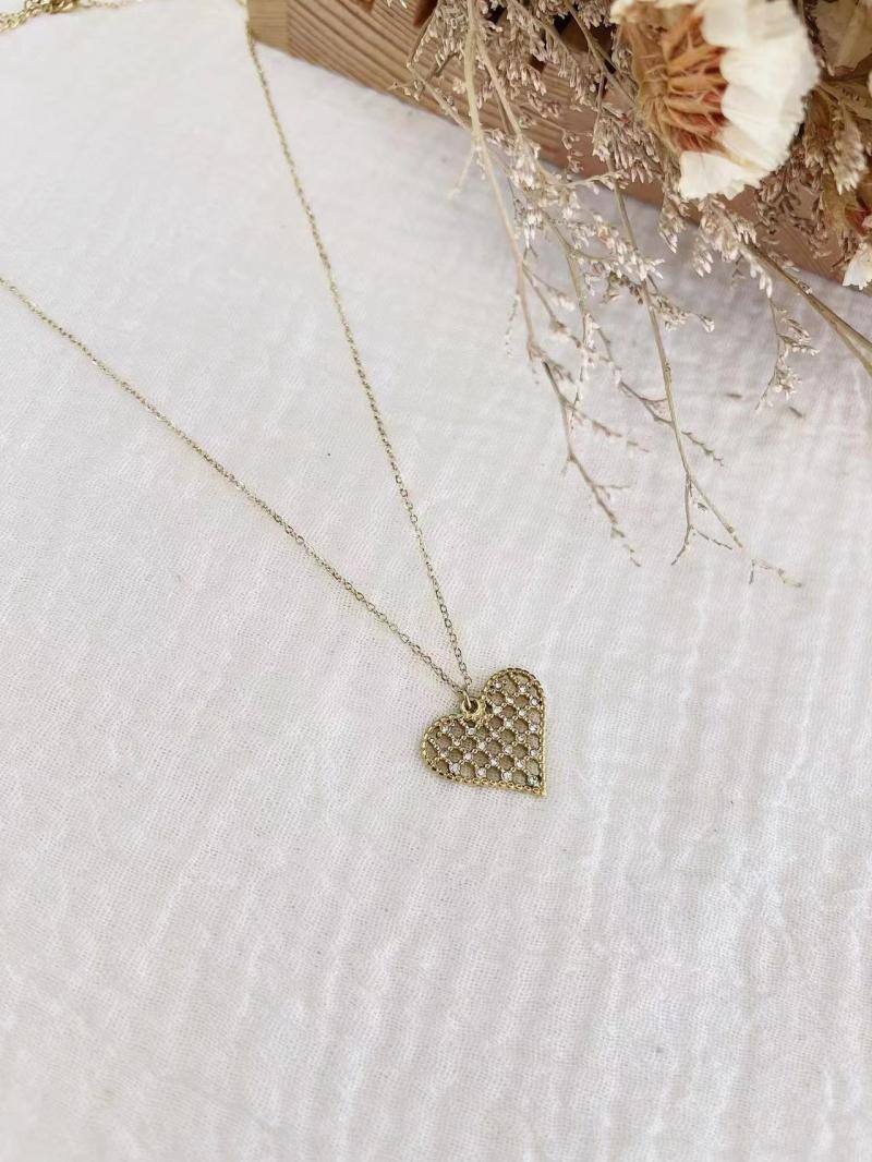 Mayorista Lolilota - Collar de corazón de diamantes de imitación blancos