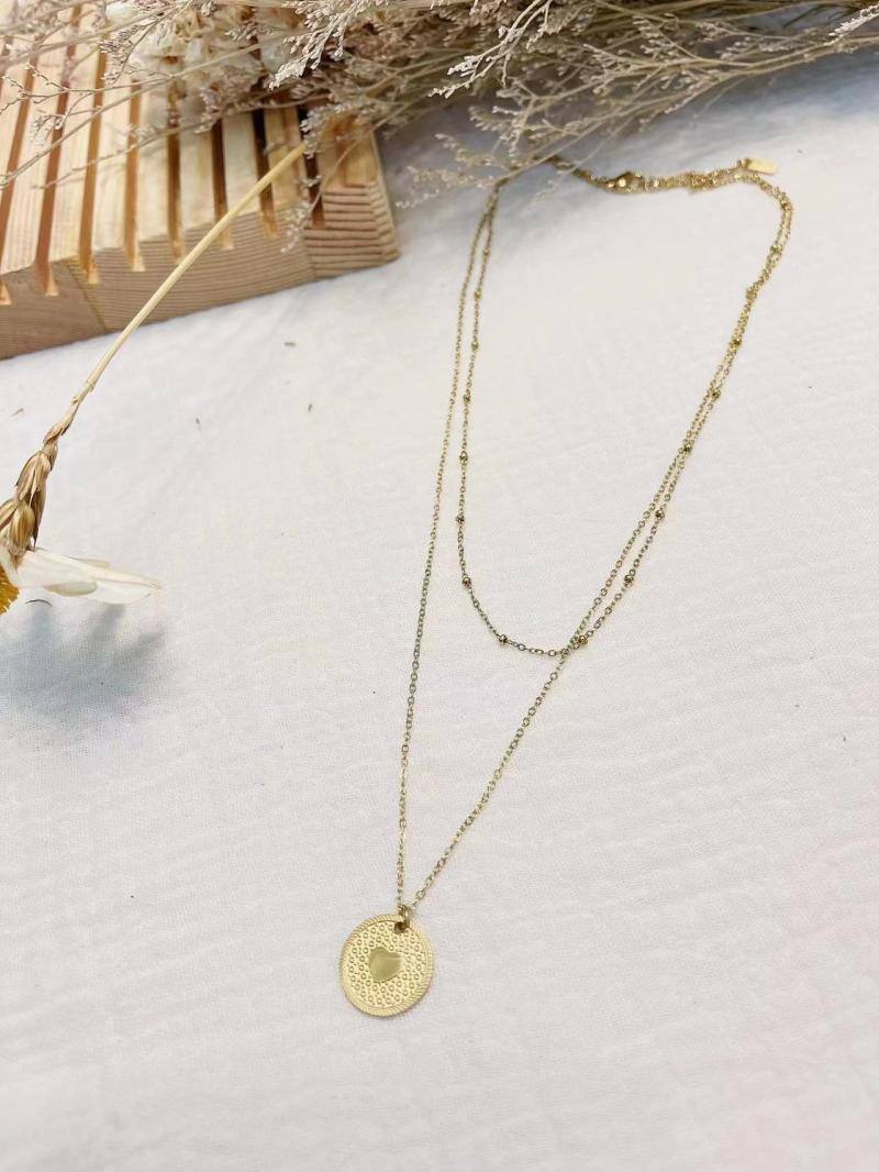 Mayorista Lolilota - Collar de dos hileras con círculo de corazón
