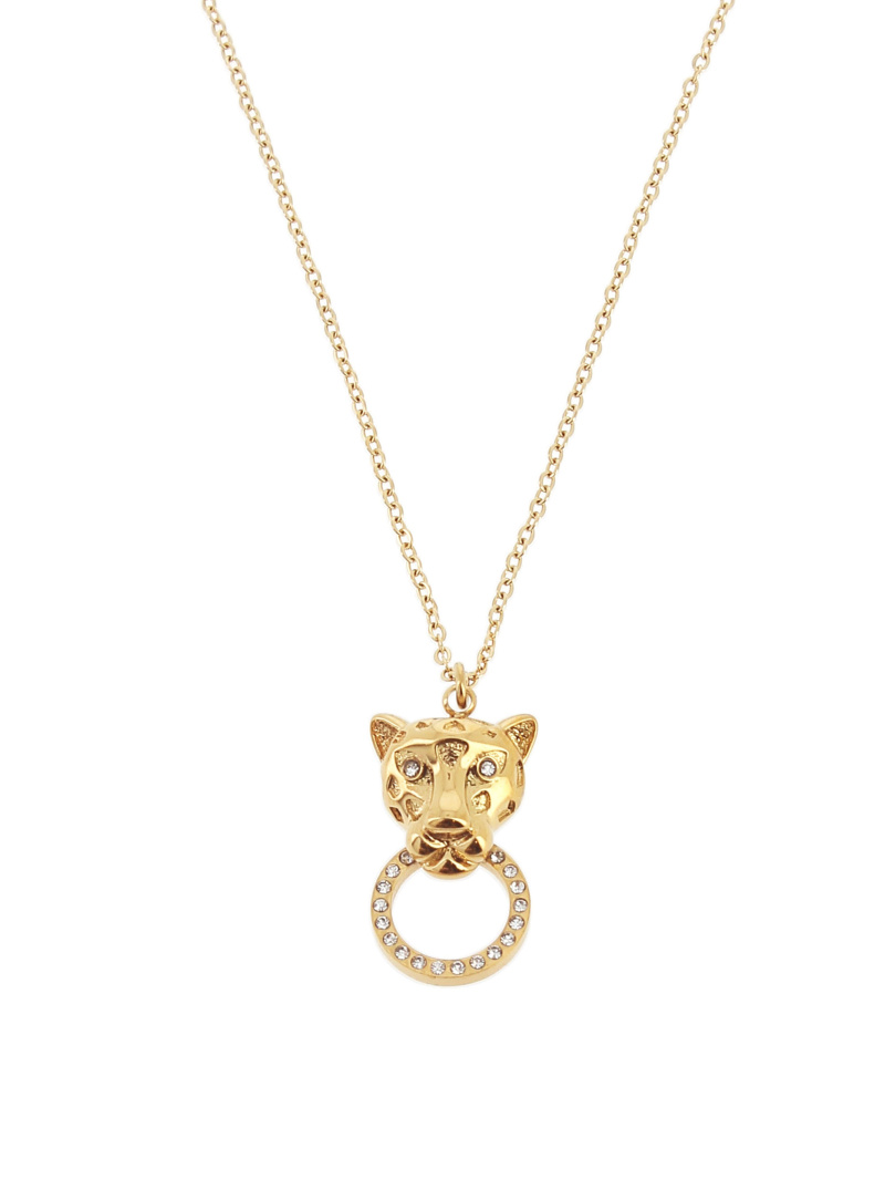 Mayorista Lolilota - Collar de acero con cabeza de leopardo y círculo de strass