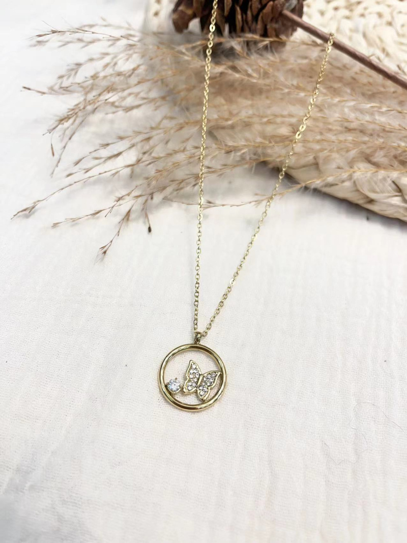 Wholesaler Lolilota - Steel rhinestone butterfly circle necklace