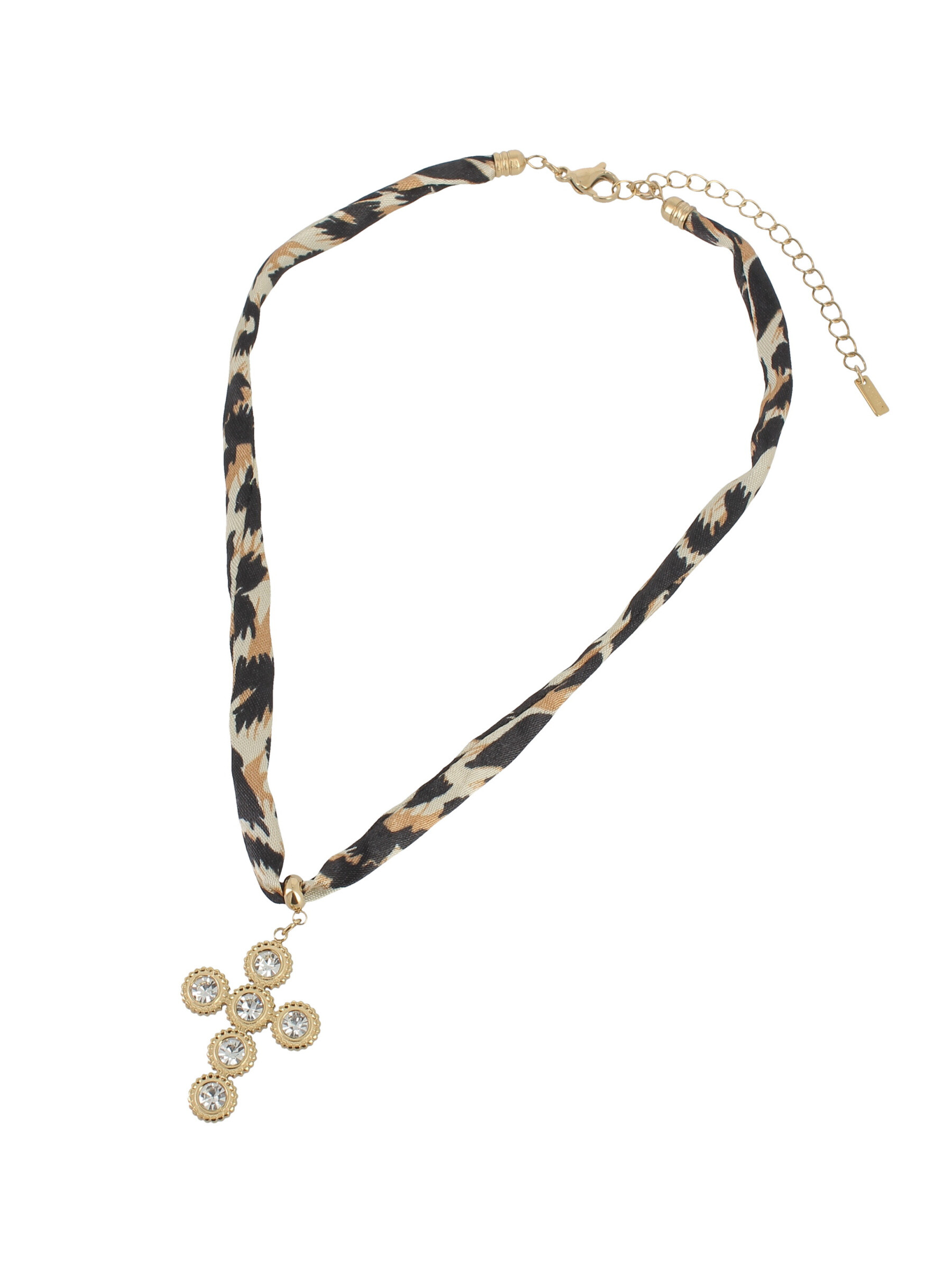 Grossista Lolilota - Collana a croce dorata con pietre di strass leopardate
