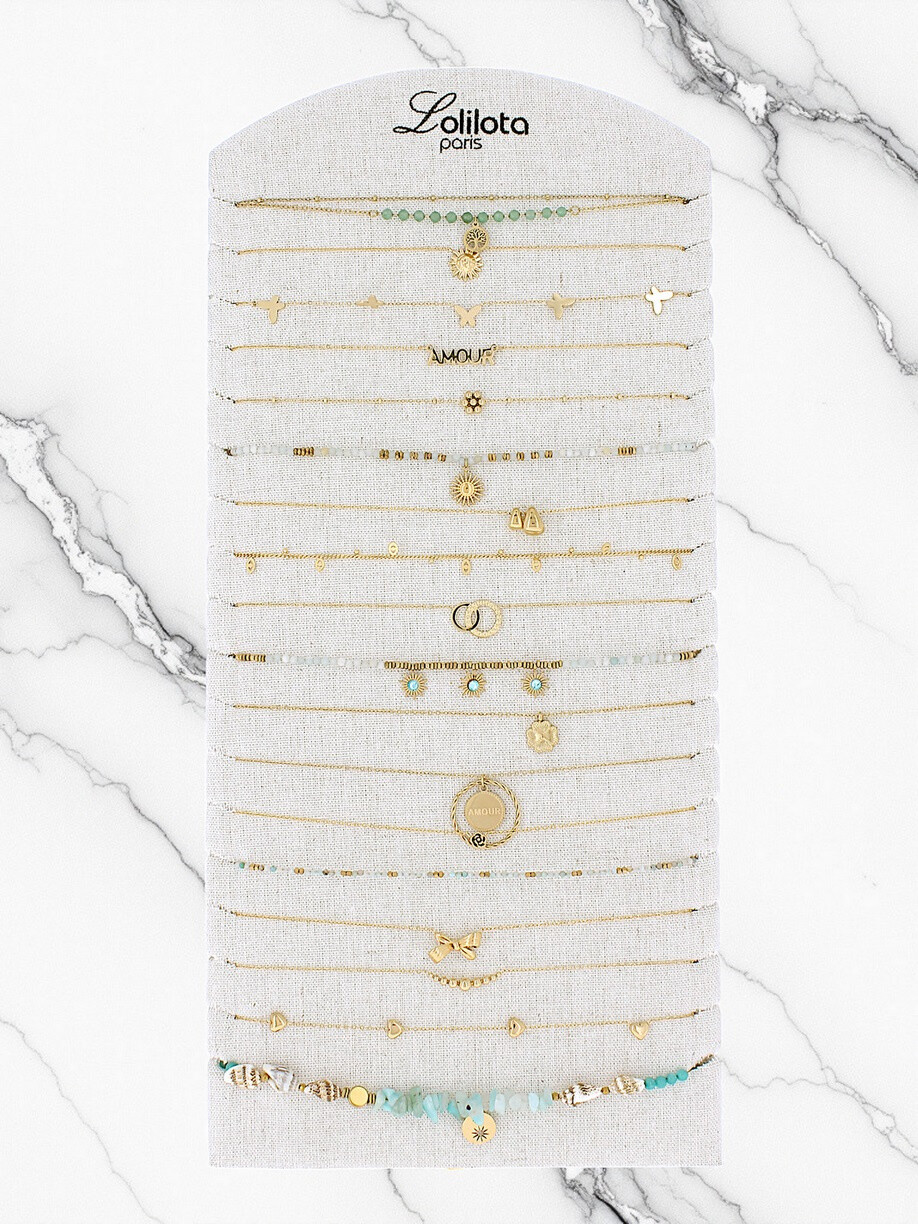 Wholesaler Lolilota - Display with 18 necklaces gold green