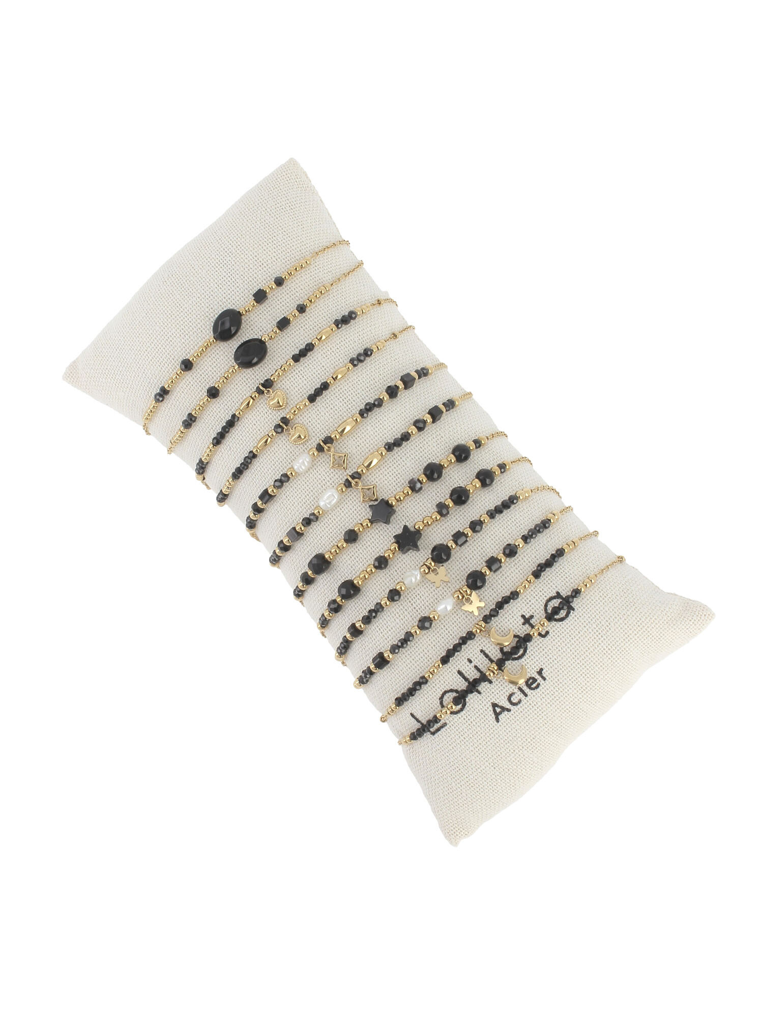 Großhändler Lolilota - Kissen aus 12 Steinarmbändern aus Edelstahl
