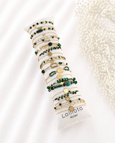 Grossista Lolilota - set di 24 braccialetti verdi e dorati Grossista Lolilota - set di 24 braccialetti verdi e dorati