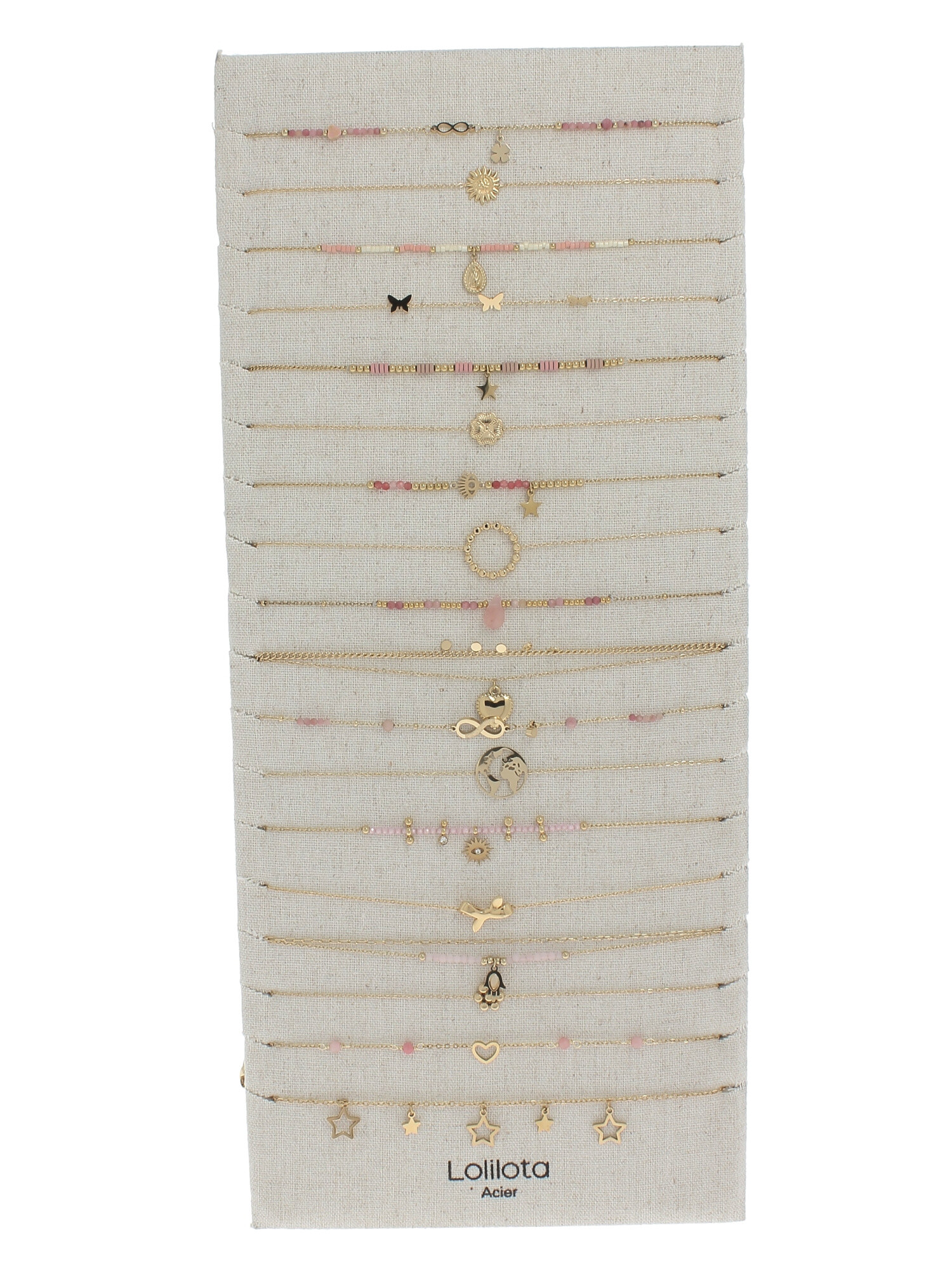 Wholesaler Lolilota - Display with 18 bracelets gold pink