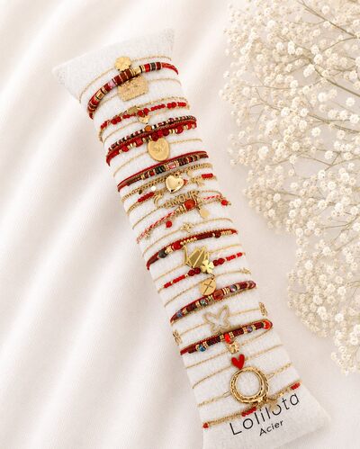 Grossista Lolilota - set di 24 braccialetti rossi e dorati Grossista Lolilota - set di 24 braccialetti rossi e dorati