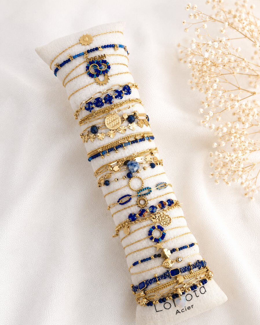 Wholesaler Lolilota - Set of 24 blue and gold bracelets