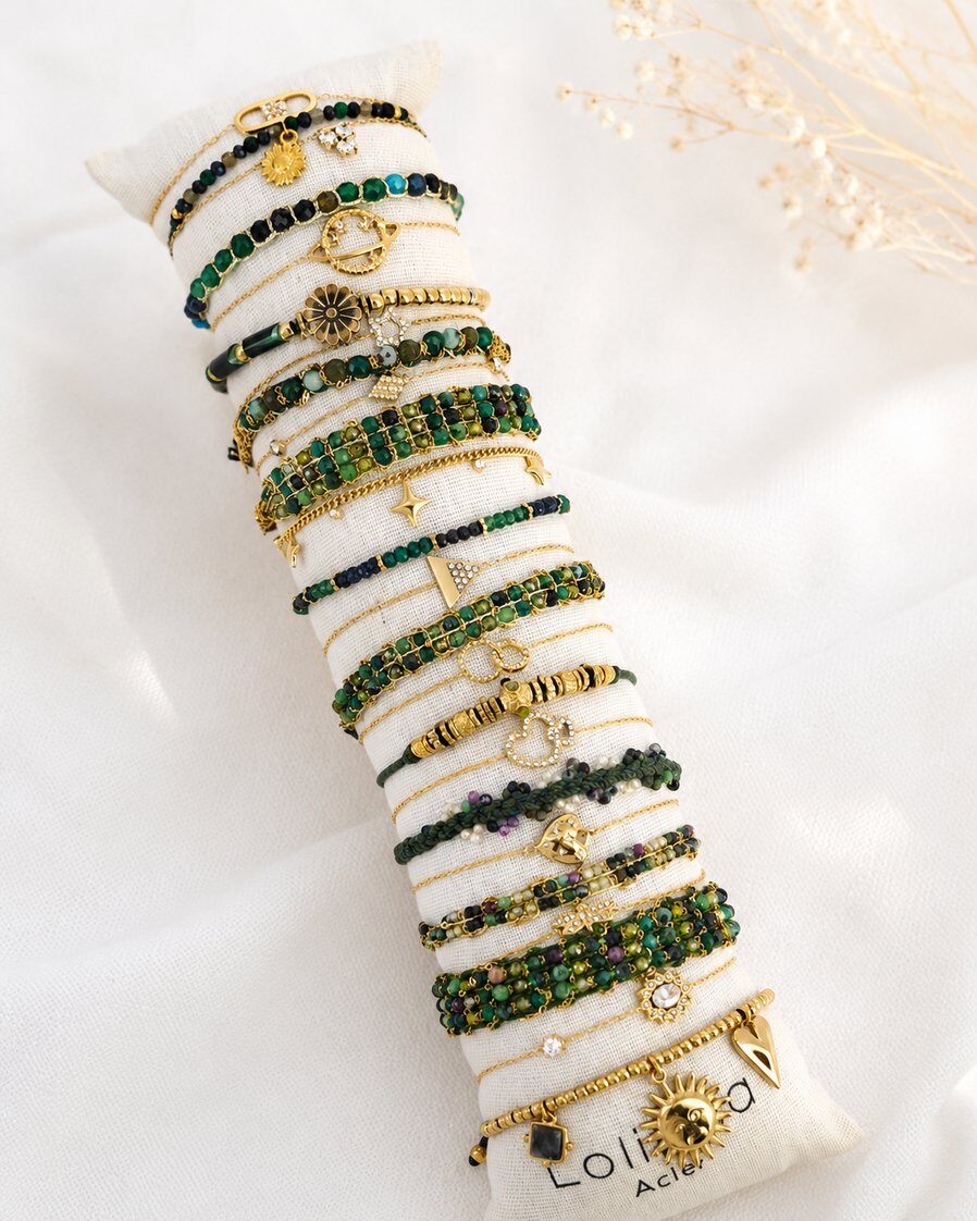 Wholesaler Lolilota - Set of 24 green and gold bracelets