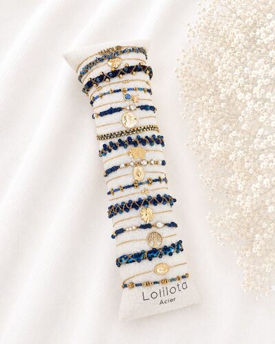 Grossista Lolilota - set di 24 braccialetti blu e dorati Grossista Lolilota - set di 24 braccialetti blu e dorati