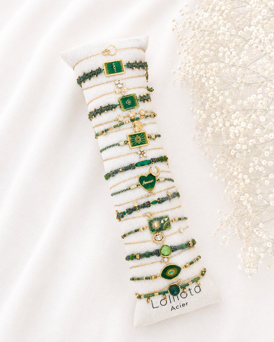 Grossiste Lolilota - Lot de 24 bracelets verts dorés