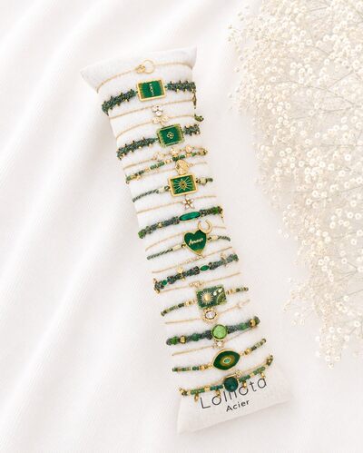 Grossista Lolilota - set di 24 braccialetti verdi e dorati Grossista Lolilota - set di 24 braccialetti verdi e dorati