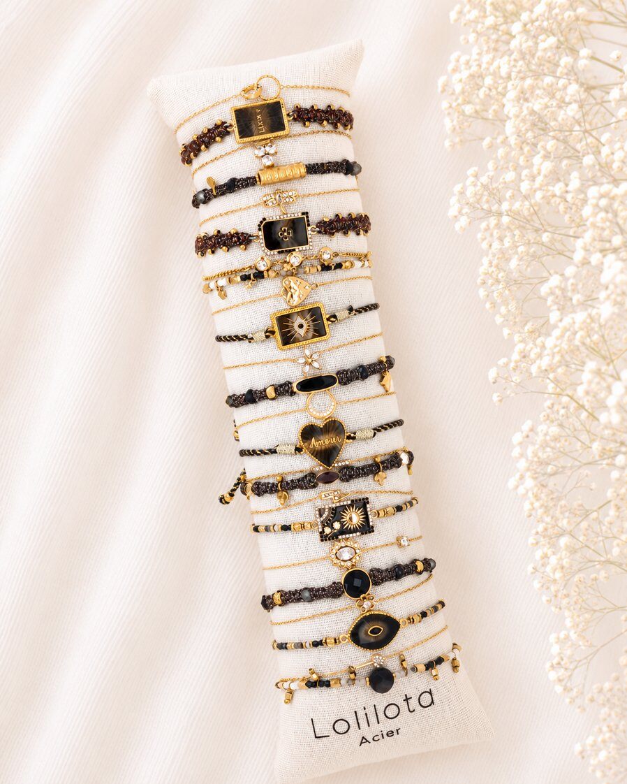 Großhändler Lolilota - Satz von 24 schwarz-goldenen Armbändern