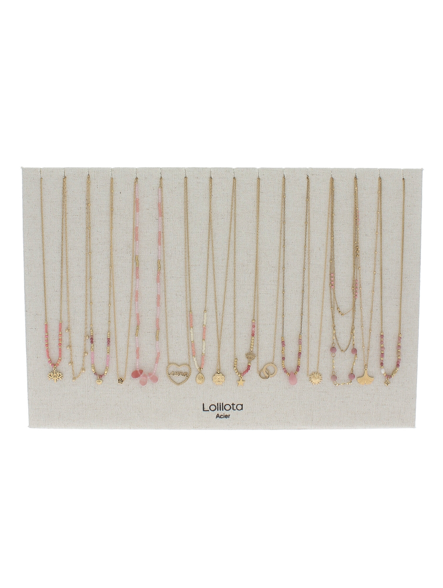 Wholesaler Lolilota - Display of 15 pink gold necklaces