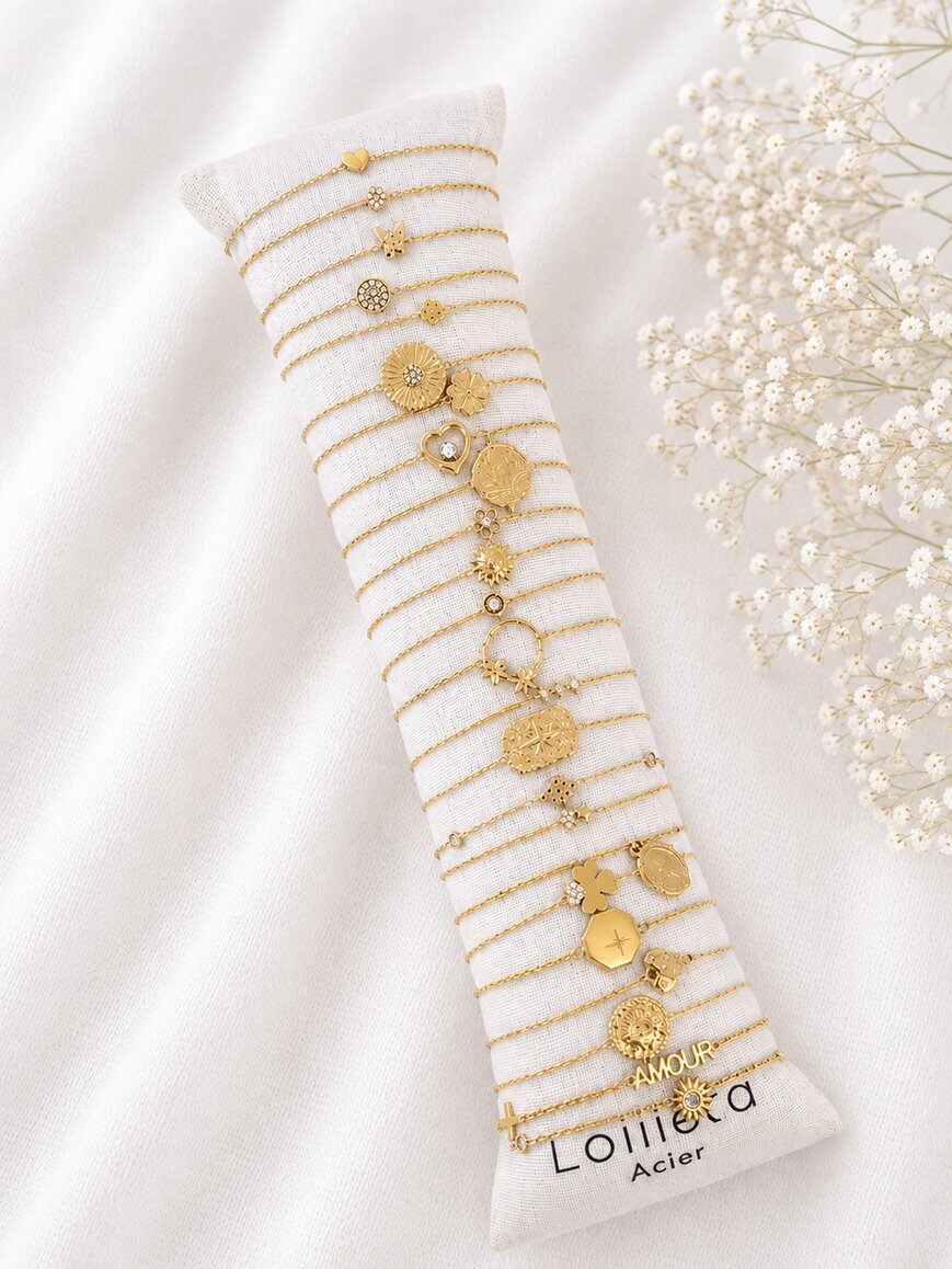 Grossiste Lolilota - Lot de 24 bracelets strass dorés