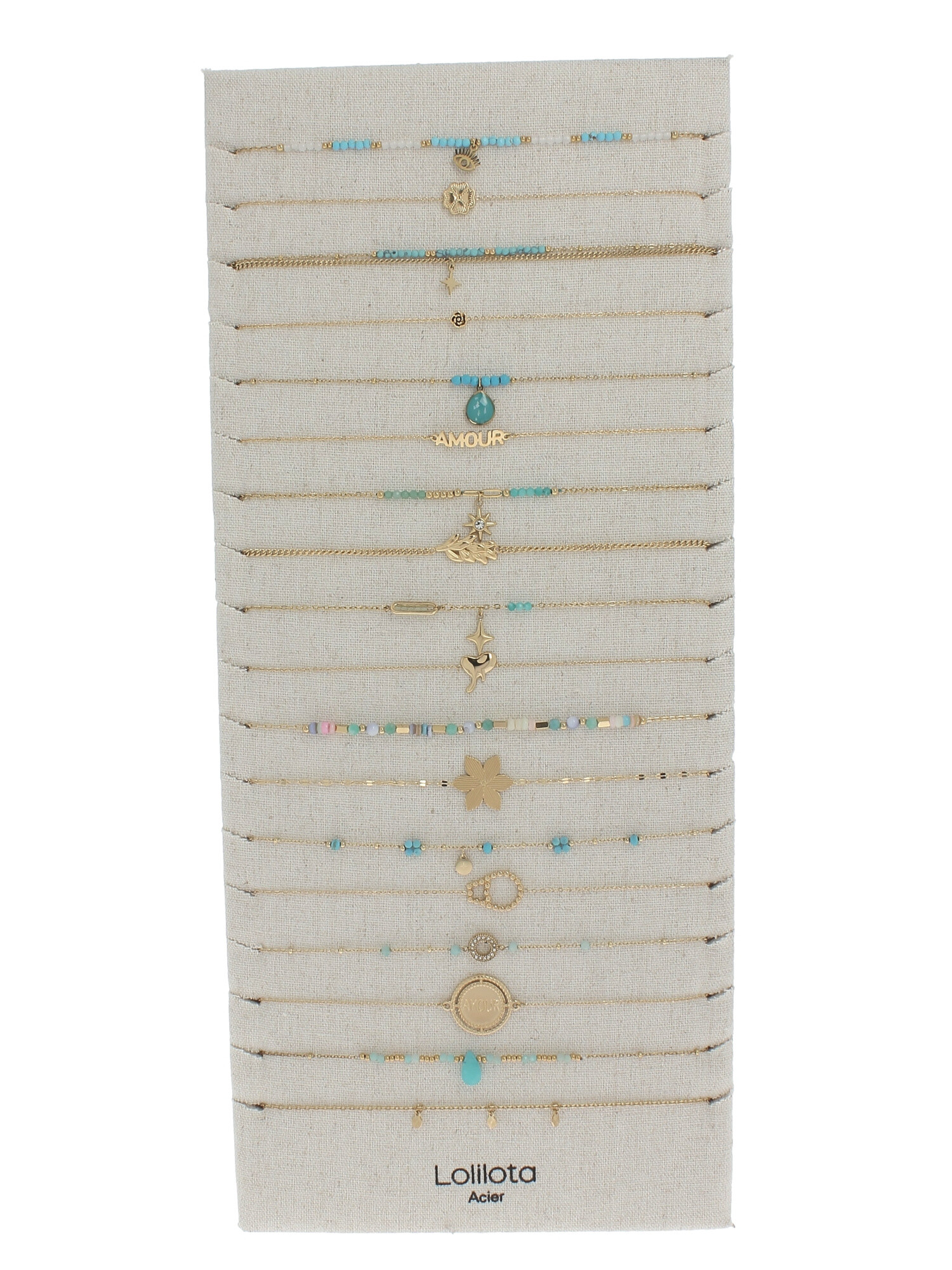 Wholesaler Lolilota - Display with 18 bracelets gold pink